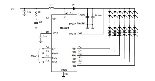 Application Circuit Diagram - Richtek RT4539 36V High Efficiency Boost Converter
